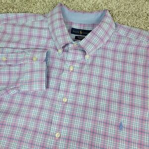 Ralph Lauren Cotton Stretch Mens 3XB Pink Plaid Pony Button Down Long Sleeve